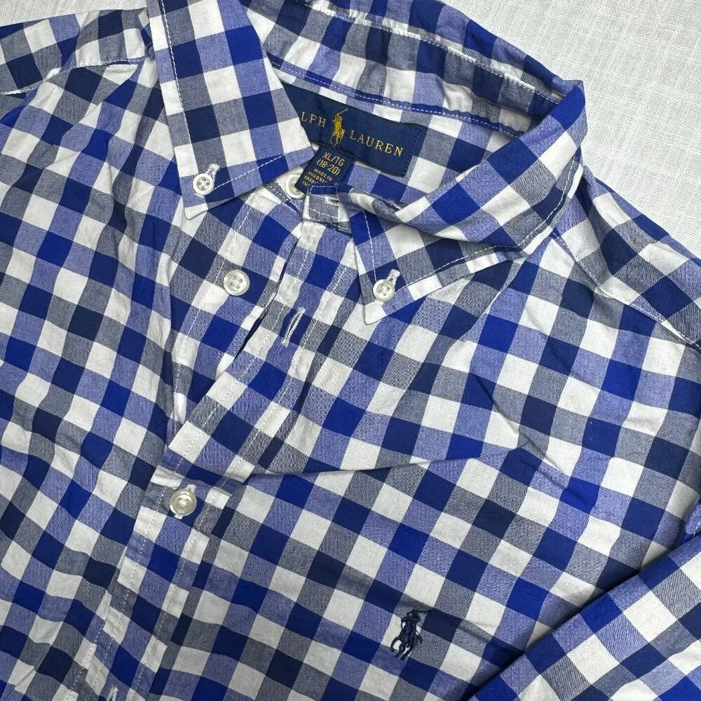 Ralph Lauren Polo Button Down Long Sleeve Blue/white  Plaid XL 18-20 Shirt